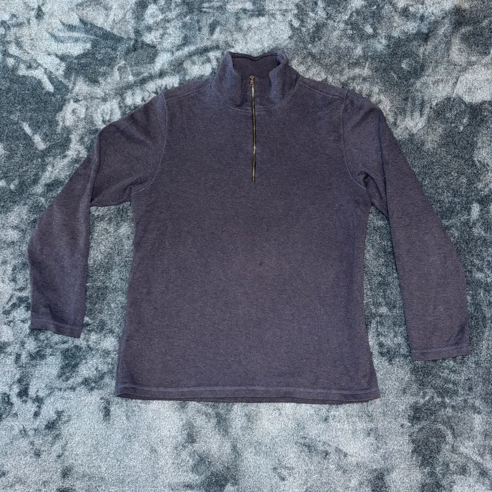 Banana Republic Mens Quarter Zip Pullover Medium Navy Blue 100% Cotton